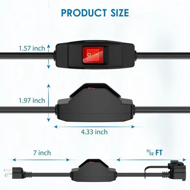 Alt view image 7 of 7 - KASONIC 1.5 FT Extension Cord with Switch, 14/3 AWG Gauge 1875W/15A Grounded Outlets 3 Prong Plugs with Safety Cover, Heavy Duty Cable On/Off Waterproof Switch,ETL Listed