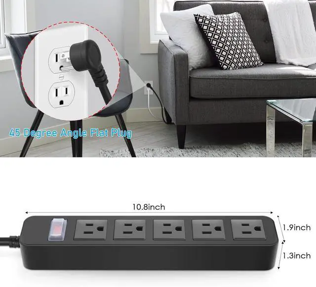 Alt view image 6 of 7 - Outdoor Power Strip Waterproof with 5 Outlets, Garden Weatherproof Surge Protector, Christmas Multiple Outlet Exterior Socket for Lighting Appliances. 10FT Extension Cord Strip with Flat Plug. Black