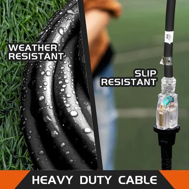 Alt view image 4 of 7 - Indoor Outdoor Extension Cord Weatherproof with Lighted End, UL Listed, 14 Gauge 15FT Black 3 Prong Heavy Duty, 14/3 SJTW 15A Power Cord for Outdoor Lights, Lawn