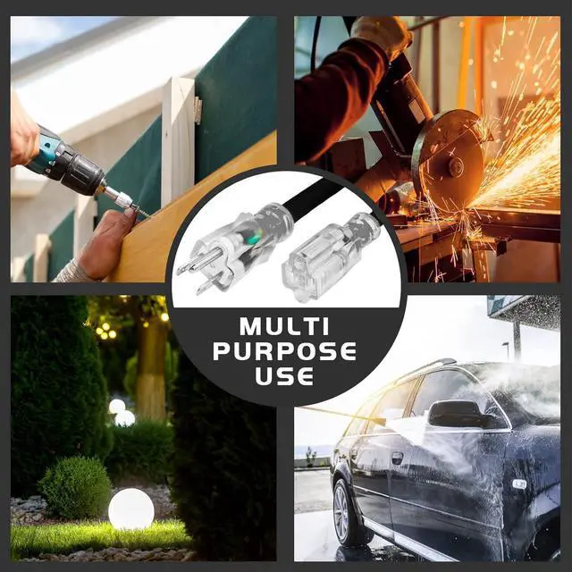 Alt view image 6 of 7 - Indoor Outdoor Extension Cord Weatherproof with Lighted End, UL Listed, 14 Gauge 15FT Black 3 Prong Heavy Duty, 14/3 SJTW 15A Power Cord for Outdoor Lights, Lawn