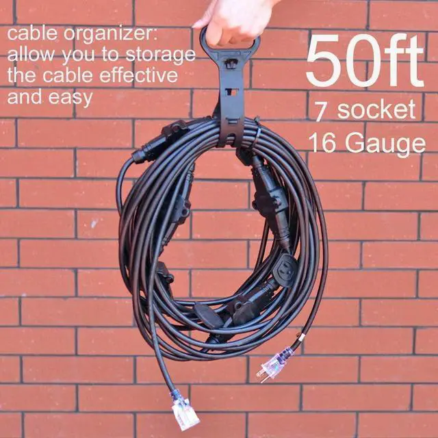 Alt view image 2 of 7 - 50FT Multiple Power Extension Cord Black,7 Evenly-Spaced Inline Outlet, LED Indicator.16 Gauge 13Amp 1625Watts,Weatherproof Ideal for Outdoor Landscaping Lighting,Holiday Decoration ETL Listed