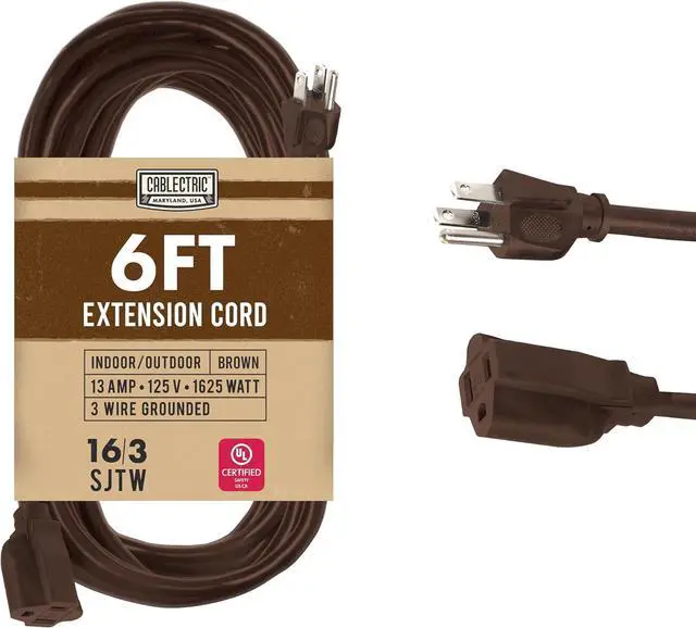 Main image of Brown Outdoor Extension Cord 6 Ft, 16/3 Heavy Duty Cable with 3 Prong Grounded Plug, 13 AMP for Garden, Lawn, Landscaping, Tools & Appliances, 6 Ft Extension Cord 3 Prong