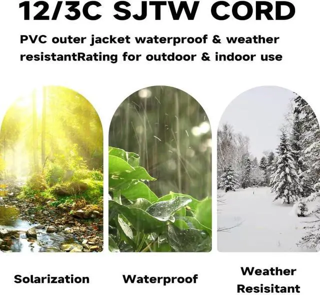 Alt view image 5 of 6 - Outdoor Extension Cord with Lighted End, 12 Gauge Heavy Duty 15 FT, 3 Prong Grounded 15 Amp Extension Cord, 12/3 SJTW Waterproof Power Cord for Appliance, UL Listed, Black