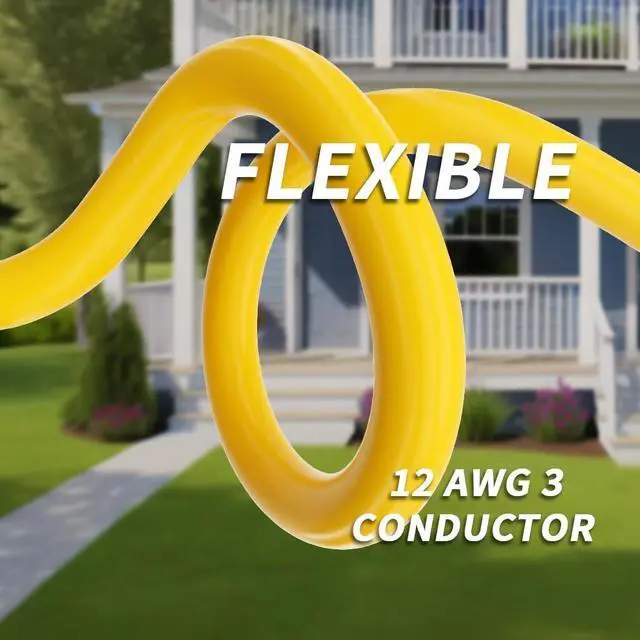 Alt view image 4 of 7 - 50ft 12/3 Gauge Outdoor Extension Cord Waterproof with Lighted Indicator, 12 Gauge SJTW Heavy Duty 15Amp 1875W, 3 Prong Cords Flexible Copper Yellow ETL Listed