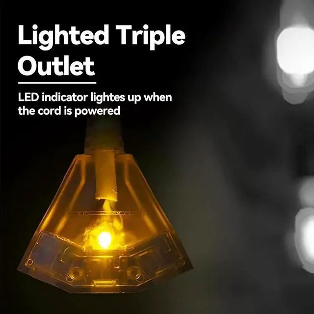 Alt view image 3 of 6 - 3-Outlets Indoor Outdoor Extension Cord Weatherproof with Lighted End, UL Listed, 14 Gauge 10FT White 3 Prong Heavy Duty, 14/3 SJTW 15A Power Cord