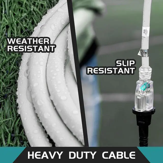 Alt view image 4 of 6 - 3-Outlets Indoor Outdoor Extension Cord Weatherproof with Lighted End, UL Listed, 14 Gauge 10FT White 3 Prong Heavy Duty, 14/3 SJTW 15A Power Cord