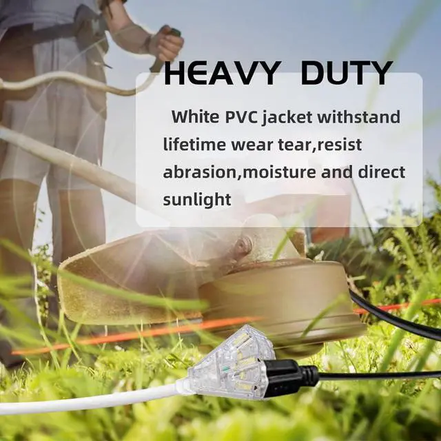 Alt view image 5 of 6 - 3-Outlets Indoor Outdoor Extension Cord Weatherproof with Lighted End, UL Listed, 14 Gauge 10FT White 3 Prong Heavy Duty, 14/3 SJTW 15A Power Cord