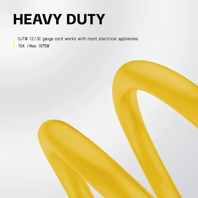 Alt view image 5 of 7 - EP 15 ft Lighted Outdoor Extension Cord - 12/3 SJTW Heavy Duty Yellow Extension Cable with 3 Prong Grounded Plug - 15AMP Power Cord for Lawn, Garden, Appliances