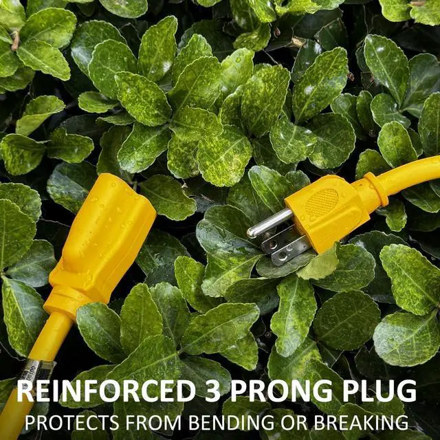 Alt view image 4 of 6 - YOJOE Indoor Outdoor Extension Cord, 3 Prong 15A Weatherproof Power Cord, 12 Gauge Heavy Duty 12 ft Yellow Extension Cord for Garage, Garden and Home, 12/3 SJTW UL Listed