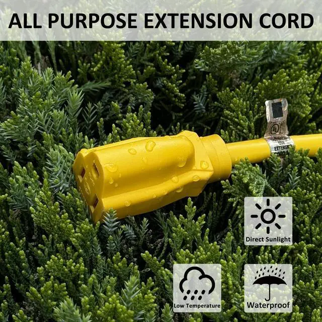 Alt view image 3 of 6 - YOJOE Indoor Outdoor Extension Cord, 3 Prong 15A Weatherproof Power Cord, 12 Gauge Heavy Duty 12 ft Yellow Extension Cord for Garage, Garden and Home, 12/3 SJTW UL Listed