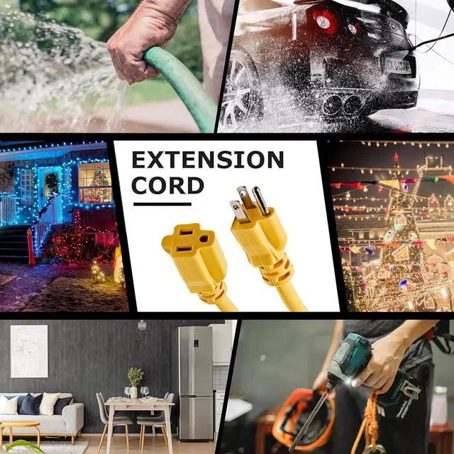 Alt view image 6 of 6 - YOJOE Indoor Outdoor Extension Cord, 3 Prong 15A Weatherproof Power Cord, 12 Gauge Heavy Duty 12 ft Yellow Extension Cord for Garage, Garden and Home, 12/3 SJTW UL Listed