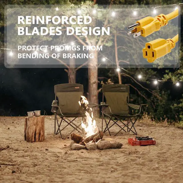 Alt view image 5 of 6 - YOJOE Indoor Outdoor Extension Cord, 3 Prong 15A Weatherproof Power Cord, 12 Gauge Heavy Duty 12 ft Yellow Extension Cord for Garage, Garden and Home, 12/3 SJTW UL Listed