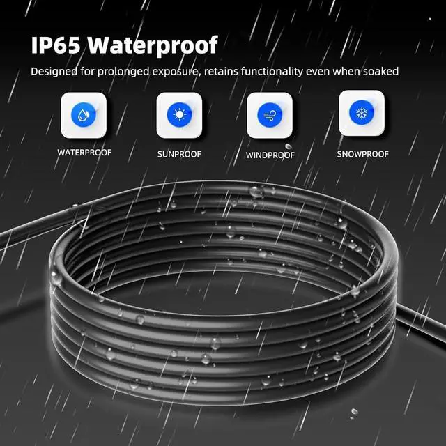 Alt view image 3 of 6 - 50 FT Outdoor Extension Cord Waterproof, Black, 3-Prong Power Cord, 16 AWG SJTW, 13A 1625W, Grounded, General Purpose Long Extension Cord for Lawn & Garden, ETL Listed