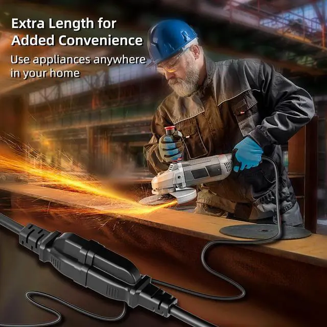 Alt view image 5 of 6 - 50 FT Outdoor Extension Cord Waterproof, Black, 3-Prong Power Cord, 16 AWG SJTW, 13A 1625W, Grounded, General Purpose Long Extension Cord for Lawn & Garden, ETL Listed