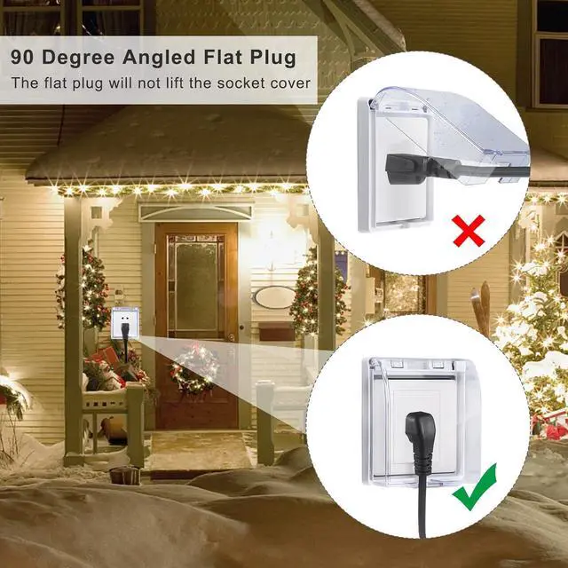 Alt view image 4 of 7 - 2FT Outdoor Extension Cord Splitter - 90-Degree Flat Plug Black 2 Way Waterproof Power Cord Y Splitter,1 to 2 Extension Cord, 125V 13 AMP 16AWG Short 3 Prong Extender Cord with 2 Outlets