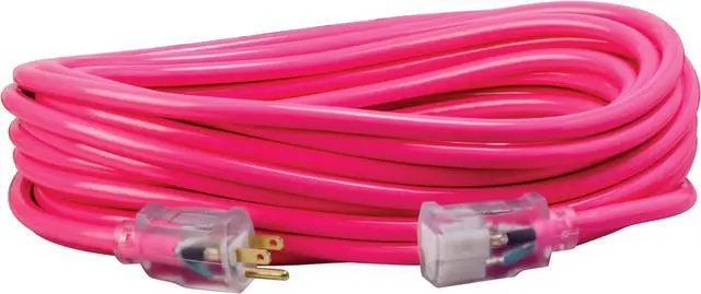 Alt view image 2 of 7 - Southwire Heavy Duty Extension Cord, 50Ft, 12 Gauge, 3 Conductor, High Visibility Outdoor Cord, Lighted End, SJTW, Cool Pink, 2578SW000A