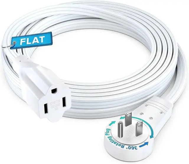Main image of Maximm 360° Rotating Flat Plug Extension Cord 10 feet Under Carpet with Slim Space-Saving Plug Design, Low Profile Cord (White)