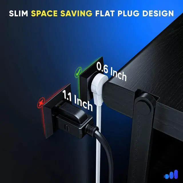 Alt view image 3 of 7 - Maximm 360° Rotating Flat Plug Extension Cord 10 feet Under Carpet with Slim Space-Saving Plug Design, Low Profile Cord (White)