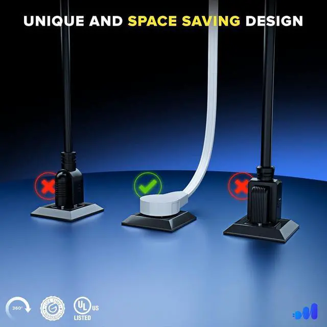 Alt view image 5 of 7 - Maximm 360° Rotating Flat Plug Extension Cord 10 feet Under Carpet with Slim Space-Saving Plug Design, Low Profile Cord (White)