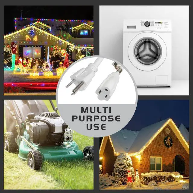 Alt view image 6 of 7 - Indoor Outdoor Extension Cord Weatherproof, UL Listed, 16 Gauge 30FT White 3 Prong Heavy Duty, 16/3 SJTW 13A Power Cord for Outdoor Lights, Appliances, Lawn