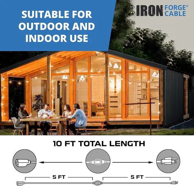 Alt view image 7 of 7 - Iron Forge Cable 10 Ft White Outdoor Extension Cord with IP65 Inline Switch On/Off, 16/3 SJTW 3 Prong Waterproof Switch - 10 AMP Cord - ETL Listed