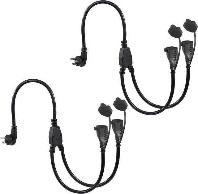Main image of [2PACK] 2FT Outdoor Power Extension Cord 2 Way Splitter - Black Flat Wall Plug Short 3 Prong Y Splitte Extension Cord with 2Outlets, 125V 13A 16AWG 1 to 2 Splitter Waterproof Outdoor Extension Cord