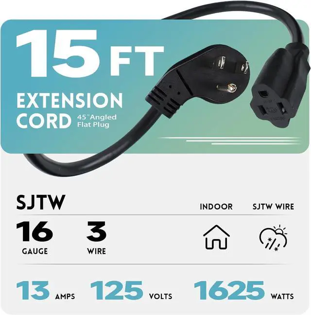 Alt view image 2 of 7 - EP 15 Ft Flat Plug Extension Cord, 16 AWG 3 Prong Grounded Black Low Profile Extension Cable for Indoor, UL Listed