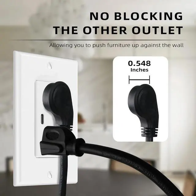 Alt view image 5 of 7 - EP 15 Ft Flat Plug Extension Cord, 16 AWG 3 Prong Grounded Black Low Profile Extension Cable for Indoor, UL Listed