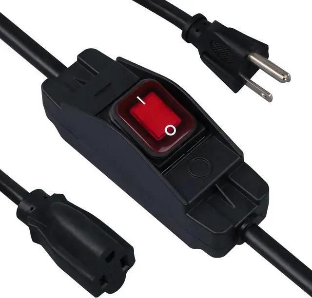 Main image of EP 6 Ft Outdoor Extension Cord, 16/3 SJTW Heavy Duty Short Extension Cable with On Off Switch, 3-Prong 3 Outlet Household Switchable Power Cord, Black