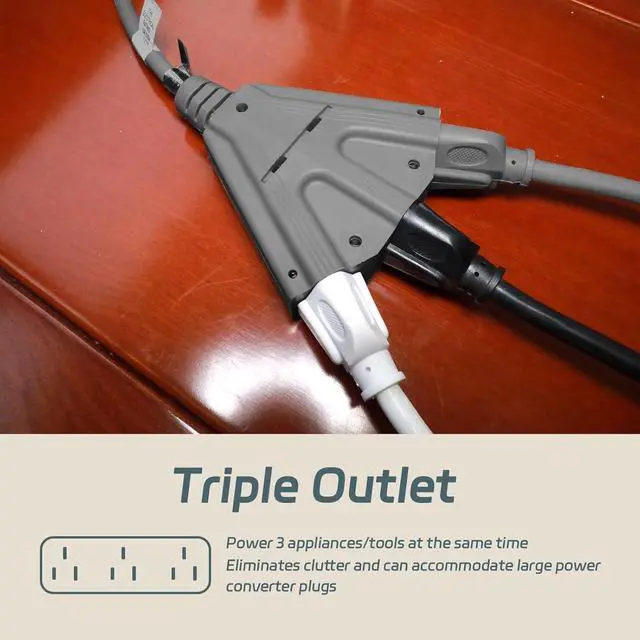 Alt view image 4 of 7 - EP 25 Ft Outdoor Extension Cord with 3 Electrical Power Outlets - 16/3 SJTW Grey Cable with 3 Prong Grounded Plug for Safety Great for Christmas Lights, Garden and Major Appliances