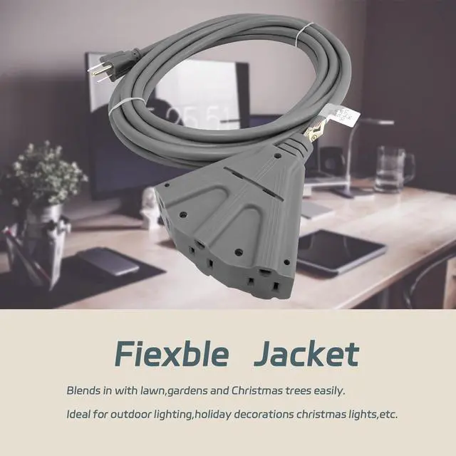Alt view image 6 of 7 - EP 25 Ft Outdoor Extension Cord with 3 Electrical Power Outlets - 16/3 SJTW Grey Cable with 3 Prong Grounded Plug for Safety Great for Christmas Lights, Garden and Major Appliances