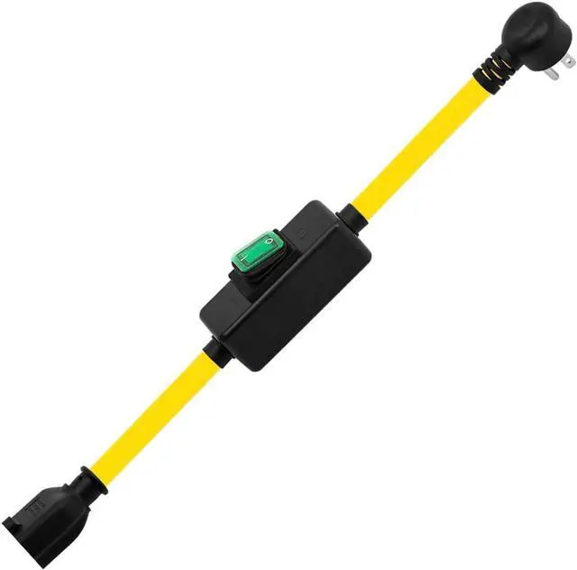 Alt view image 2 of 6 - (1.5Feet) Heavy Duty SJTW 12AWG Outdoor Waterproof Extension Switch Cord, in-Line On/Off Switch Extension Cord, IP57 Waterproof,Max.20A 125V 4-in-1 T-Blade Female.