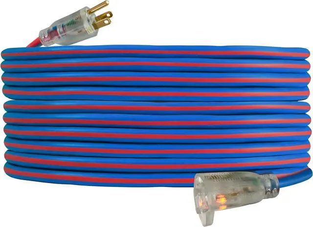 Alt view image 2 of 4 - 14/3 Gauge x 50-Foot Extreme Cold Weather Extension Cord  Heavy-Duty, 221°F to - 94°F Rating, Lighted Plug, Blue and Red, SJEOOW, Weather-Resistant, Ideal for Outdoor & Indoor Use