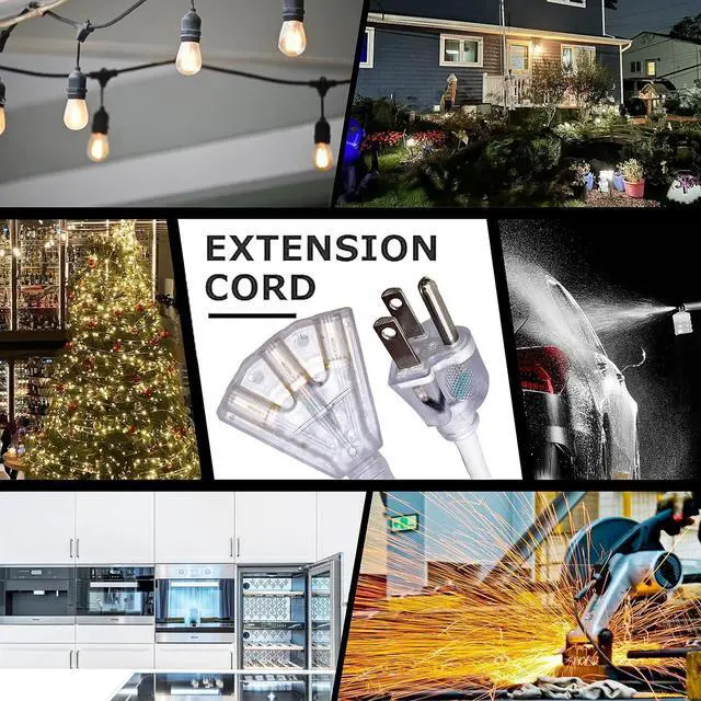 Alt view image 6 of 6 - YOJOE 3-Outlets Indoor Outdoor Extension Cord with Lighted End, 3 Prong 15A Weatherproof Power Cord, 10 Gauge Heavy Duty 8 ft White Extension Cord Multiple Outlets, 10/3 SJTW UL Listed