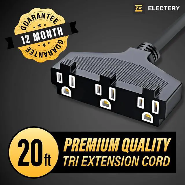 Alt view image 2 of 7 - Extension Cord Outdoor Multiple Plugs - 20 Ft Black Extension Outdoor Power Strip, 16/3 SJTW Waterproof Power Cable Indoor/Outdoor Multi Plug Outlet, ETL Listed
