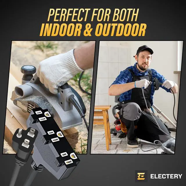 Alt view image 7 of 7 - Extension Cord Outdoor Multiple Plugs - 20 Ft Black Extension Outdoor Power Strip, 16/3 SJTW Waterproof Power Cable Indoor/Outdoor Multi Plug Outlet, ETL Listed