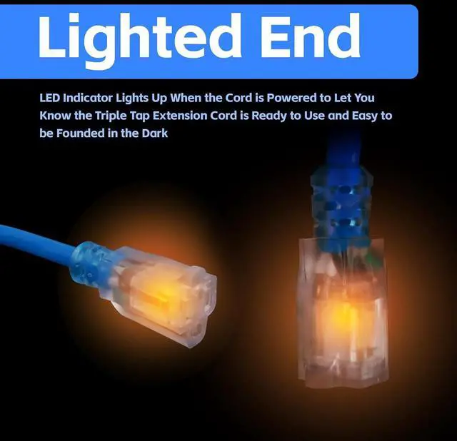 Alt view image 3 of 7 - Outdoor Extension Cord Waterproof 50 FT, 12 Gauge Heavy Duty Blue Extension Cord SJTW, Flexible Cold-Resistant 3 Prong Grounded Power Cord for Lawn, Garden, Appliance, UL Listed