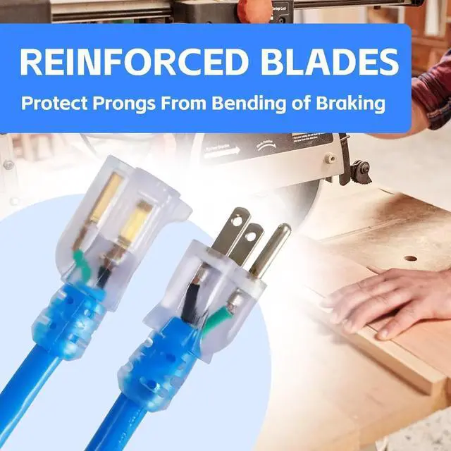 Alt view image 5 of 7 - Outdoor Extension Cord Waterproof 50 FT, 12 Gauge Heavy Duty Blue Extension Cord SJTW, Flexible Cold-Resistant 3 Prong Grounded Power Cord for Lawn, Garden, Appliance, UL Listed