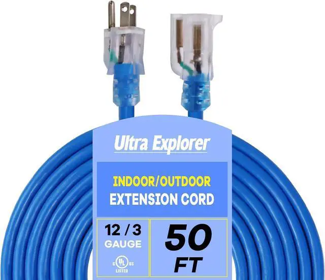 Main image of Outdoor Extension Cord Waterproof 50 FT, 12 Gauge Heavy Duty Blue Extension Cord SJTW, Flexible Cold-Resistant 3 Prong Grounded Power Cord for Lawn, Garden, Appliance, UL Listed