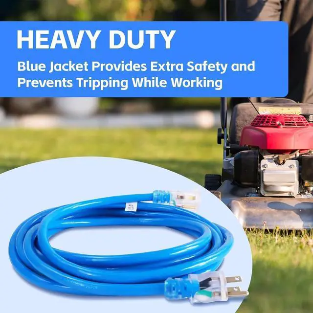 Alt view image 6 of 7 - Outdoor Extension Cord Waterproof 50 FT, 12 Gauge Heavy Duty Blue Extension Cord SJTW, Flexible Cold-Resistant 3 Prong Grounded Power Cord for Lawn, Garden, Appliance, UL Listed