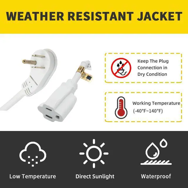 Alt view image 7 of 7 - Flat Plug Indoor Extension Cord, UL Listed, 16 Gauge 12FT White 3 Prong Heavy Duty, 16/3 SJTW 13A Power Cord for Lights, Appliances, Home