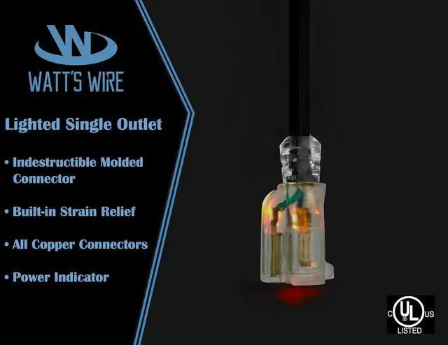 Alt view image 3 of 6 - 6 ft Heavy Duty Extension Cord - 12 Gauge Outdoor Extension_Cord - Lighted Single Outlet by Watt's Wire - 6' 12-Gauge Grounded 15 Amp Cord Splitter - extensiones electricas