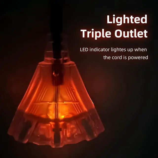 Alt view image 3 of 7 - YOJOE 3-Outlets Indoor Outdoor Extension Cord with Lighted End, 3 Prong 15A Weatherproof Power Cord, 12 Gauge Heavy Duty 40 ft Black Extension Cord Multiple Outlets, 12/3 SJTW UL Listed