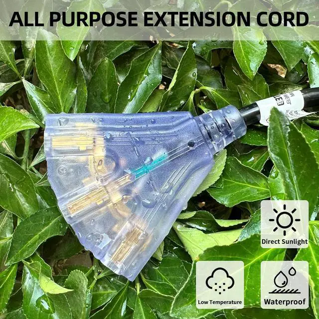 Alt view image 4 of 7 - YOJOE 3-Outlets Indoor Outdoor Extension Cord with Lighted End, 3 Prong 15A Weatherproof Power Cord, 12 Gauge Heavy Duty 40 ft Black Extension Cord Multiple Outlets, 12/3 SJTW UL Listed