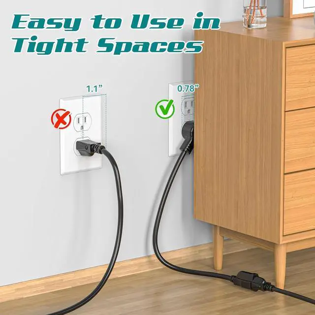 Alt view image 5 of 5 - 2 Pack Power Extension Cord 2FT/24Inch, 3 Prong Electric Extension Cable Single Outlet Saver, Heavy Duty, Waterproof, 16 AWG, 13A 125V, Outdoor and Indoor, for Home, Office, Holiday Light - Black
