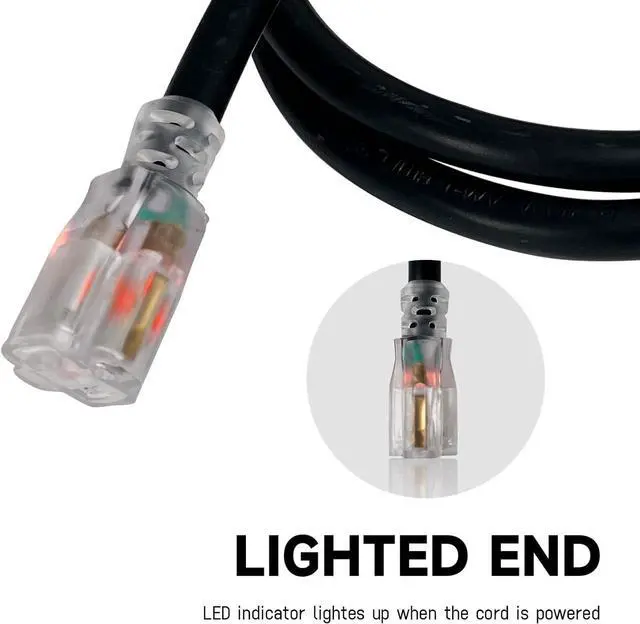 Alt view image 3 of 7 - EP 25 Ft Lighted Outdoor Extension Cord - 10/3 SJTW Heavy Duty Black Extension Cable with 3 Prong Grounded Plug for Safety, UL Listed