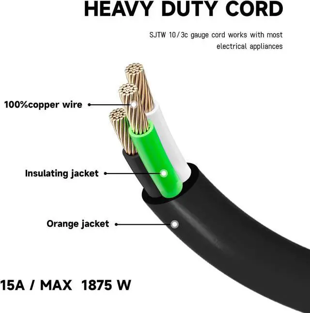 Alt view image 6 of 7 - EP 25 Ft Lighted Outdoor Extension Cord - 10/3 SJTW Heavy Duty Black Extension Cable with 3 Prong Grounded Plug for Safety, UL Listed
