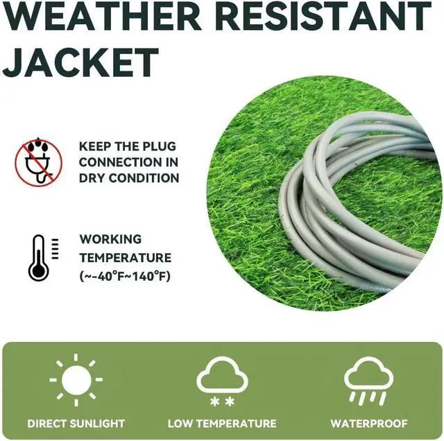 Alt view image 3 of 7 - Indoor Outdoor Extension Cord, 12 Gauge 3 Prong Weatherproof Heavy Duty Gray Extension Cord with Lighted Indicator End, SJTW 15A 50FT Extension Cable for Garage, Garden and Home, UL Listed