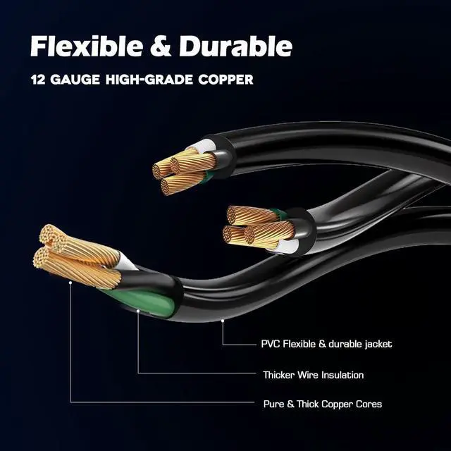 Alt view image 3 of 6 - Extension Cord Outdoor & Indoor 6 ft Black Heavy Duty Extension Cords,12 Gauge 3 Prong SJTW 15AMP 1875W UL Listed Electric Cord, Waterproof Short Power Cable for Multiple Devices & Scenes