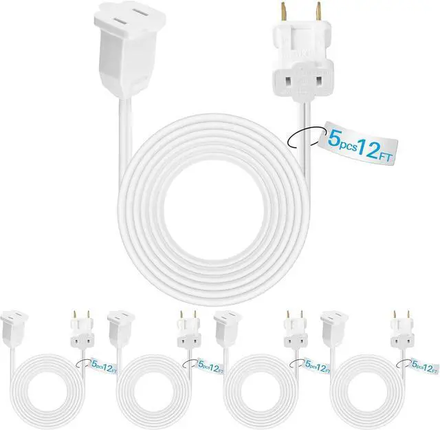 Main image of Kanayu Outdoor Extension Cord Indoor 2 Prong Electric Cord Extender Wire Plug in and End, Ac 120 Volts for Holiday Connect Extend String Lights(12 ft,White)